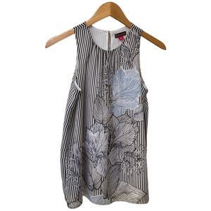 Vince Camuto Striped/Floral Black White Mixed Print Pullover XXS